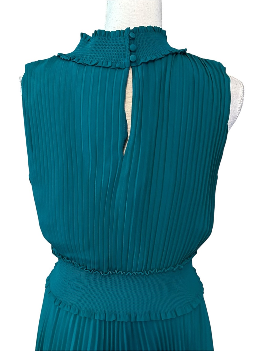 Nanette Nanette Lepore Sleeveless Smocked Neck Pleated Career Dress SZ 12 Teal - Picture 7 of 9